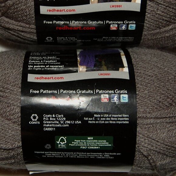 Same Dye Lot of 2, Red Heart with Love Yarn, Pewter Gray - Picture 3 of 4